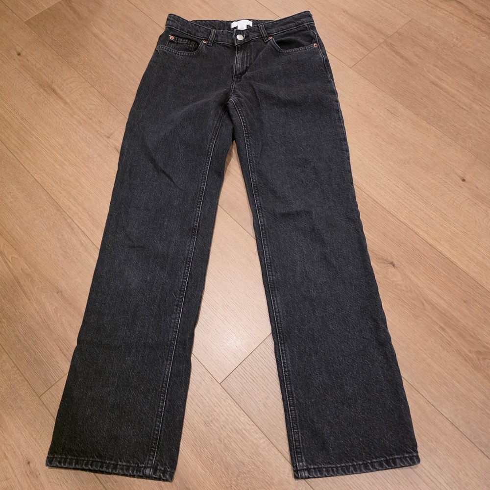 HM Womens Straight Leg Jeans Washed Black 100% Cotton Size US 4 Fits 28x31